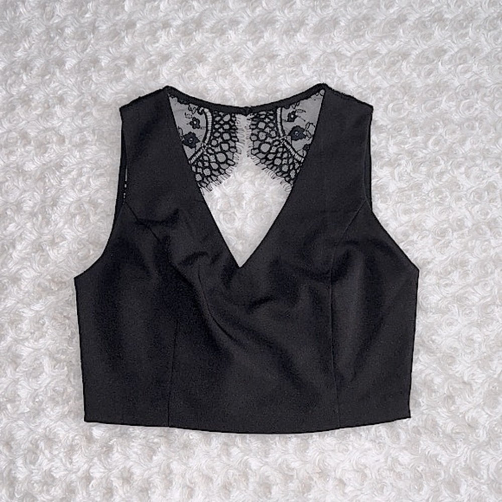 Forever 21 Black Crop Top Sleeveless Lace Back Detail